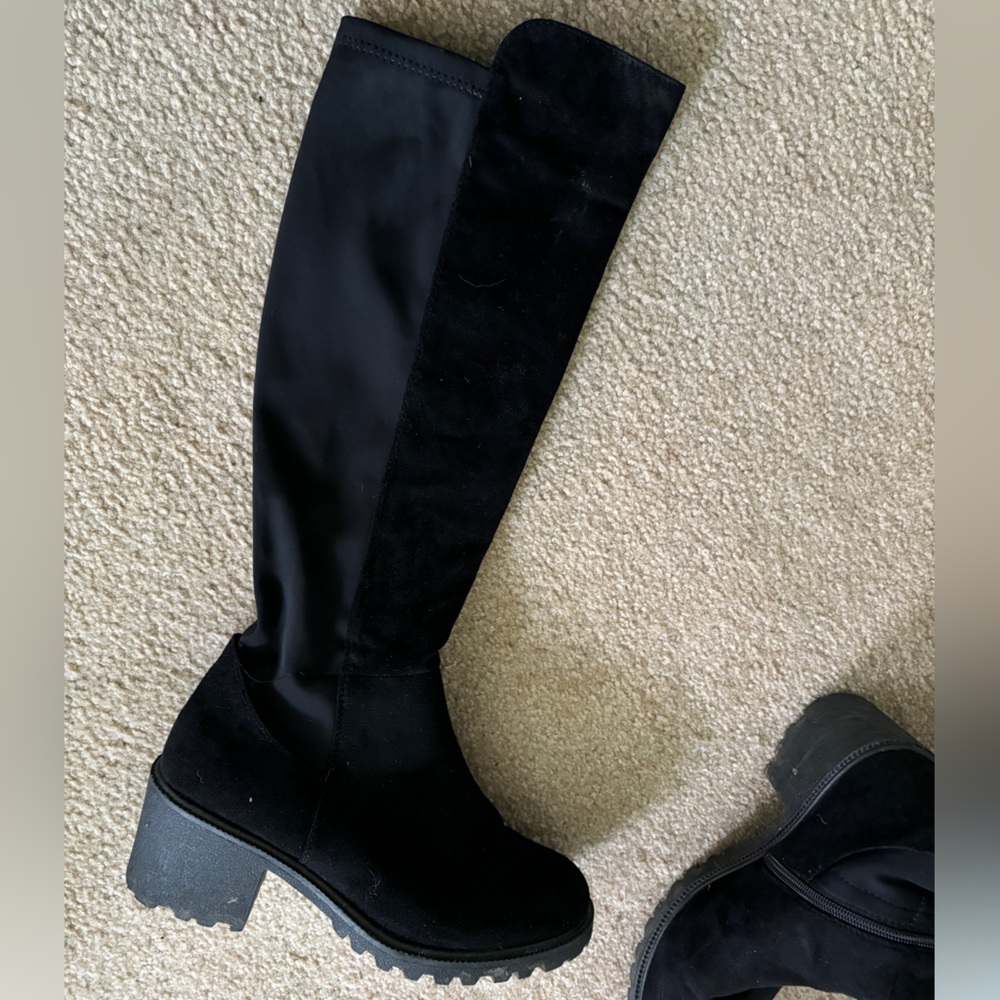 Forever 21 Faux Suede Knee High Boots with Chucky Heel